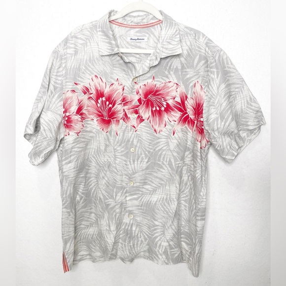 Tommy Bahama 100% Linen Camp Short Sleeve Button Front Shirt Floral Hibiscus Row - Picture 2 of 9